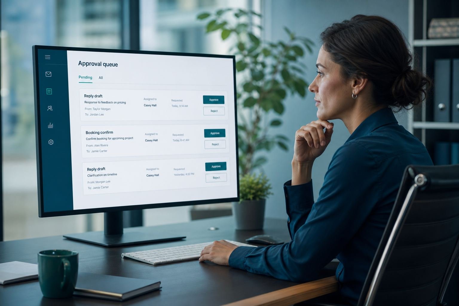 Person reviewing an AI agent approval queue